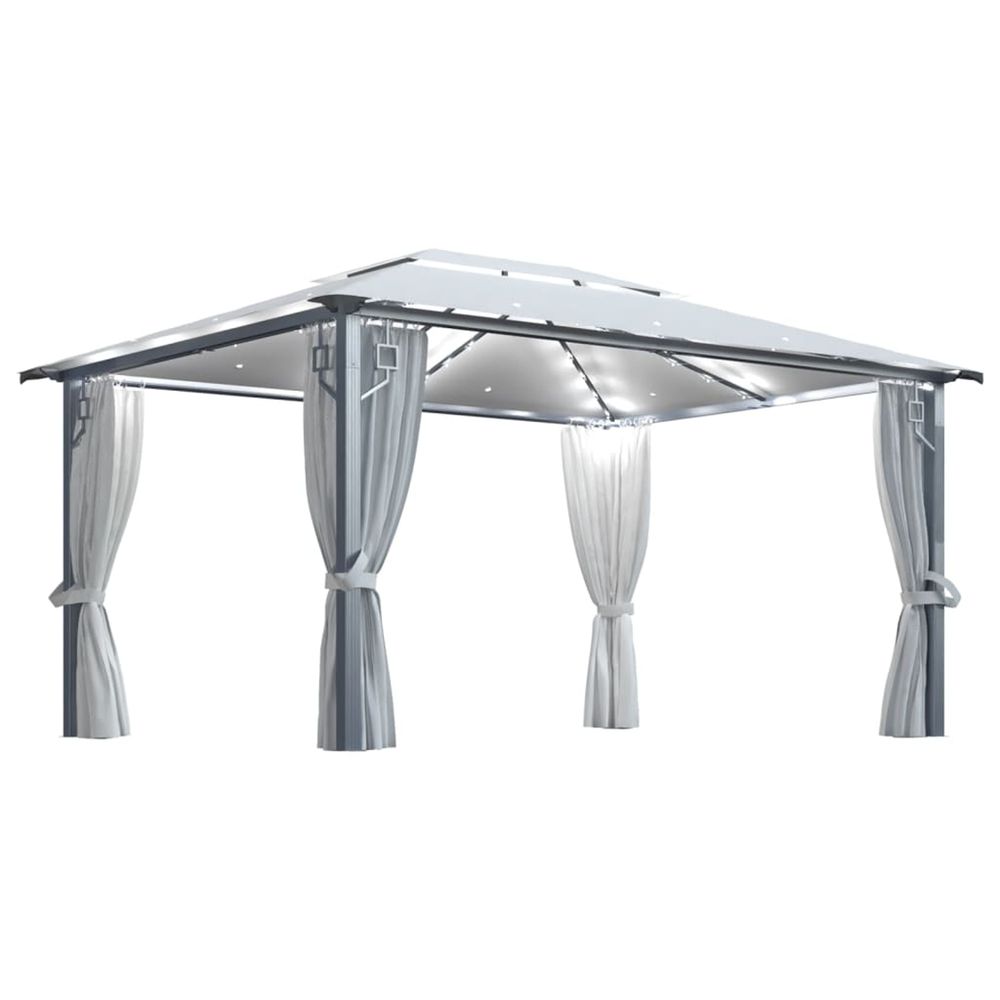 Tonnelle avec rideau et lumières led 4x3 m crème aluminium