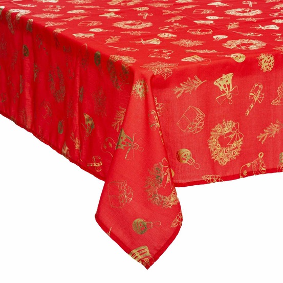 Nappe de noël rectangulaire à motifs - l. 140 x 240 cm - rouge et doré