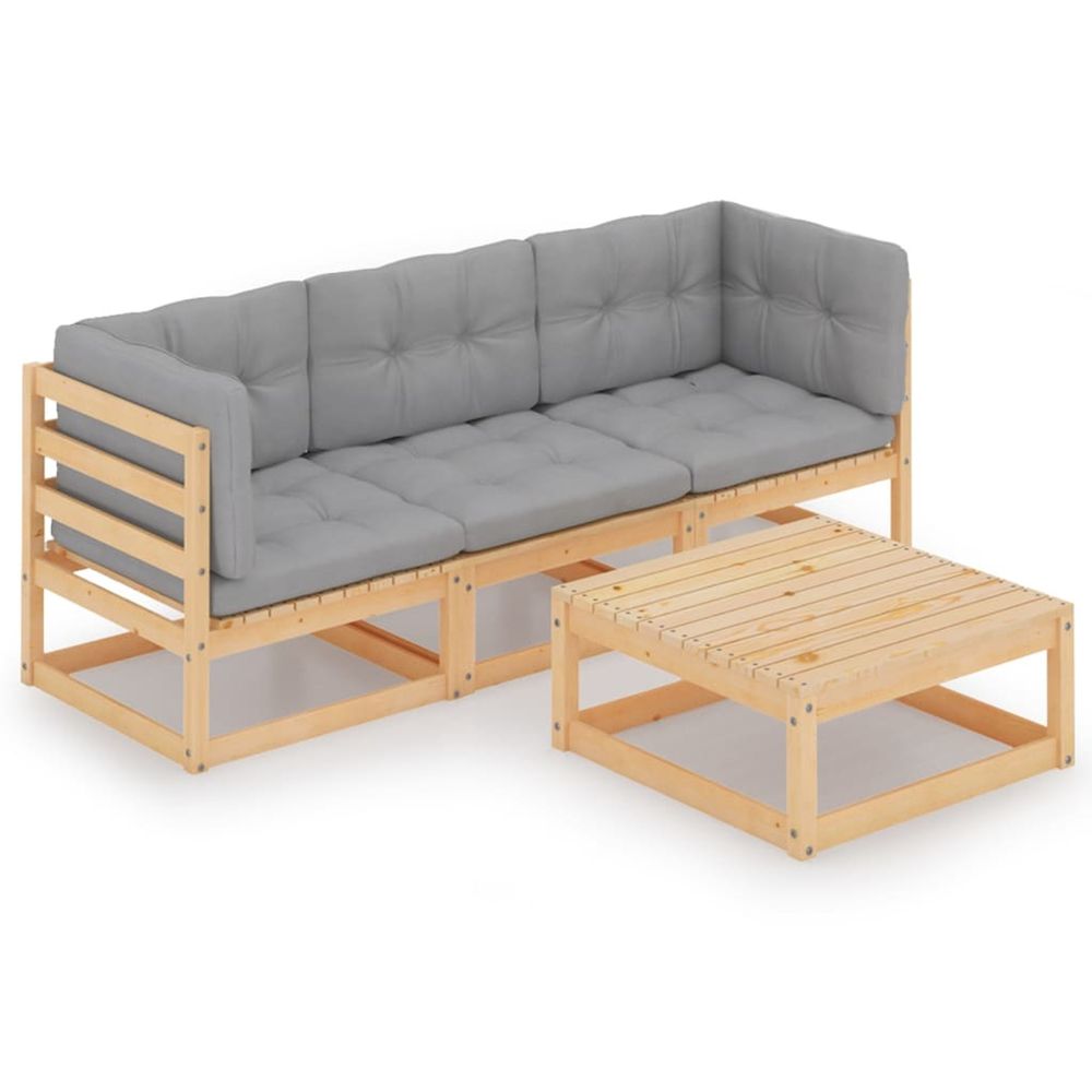 Salon de jardin 4 pcs avec coussins bois de pin massif