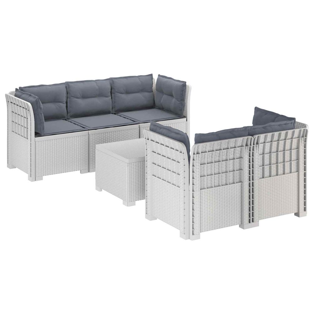 Canapé de jardin 5 places avec coussins aspect rotin pp blanc