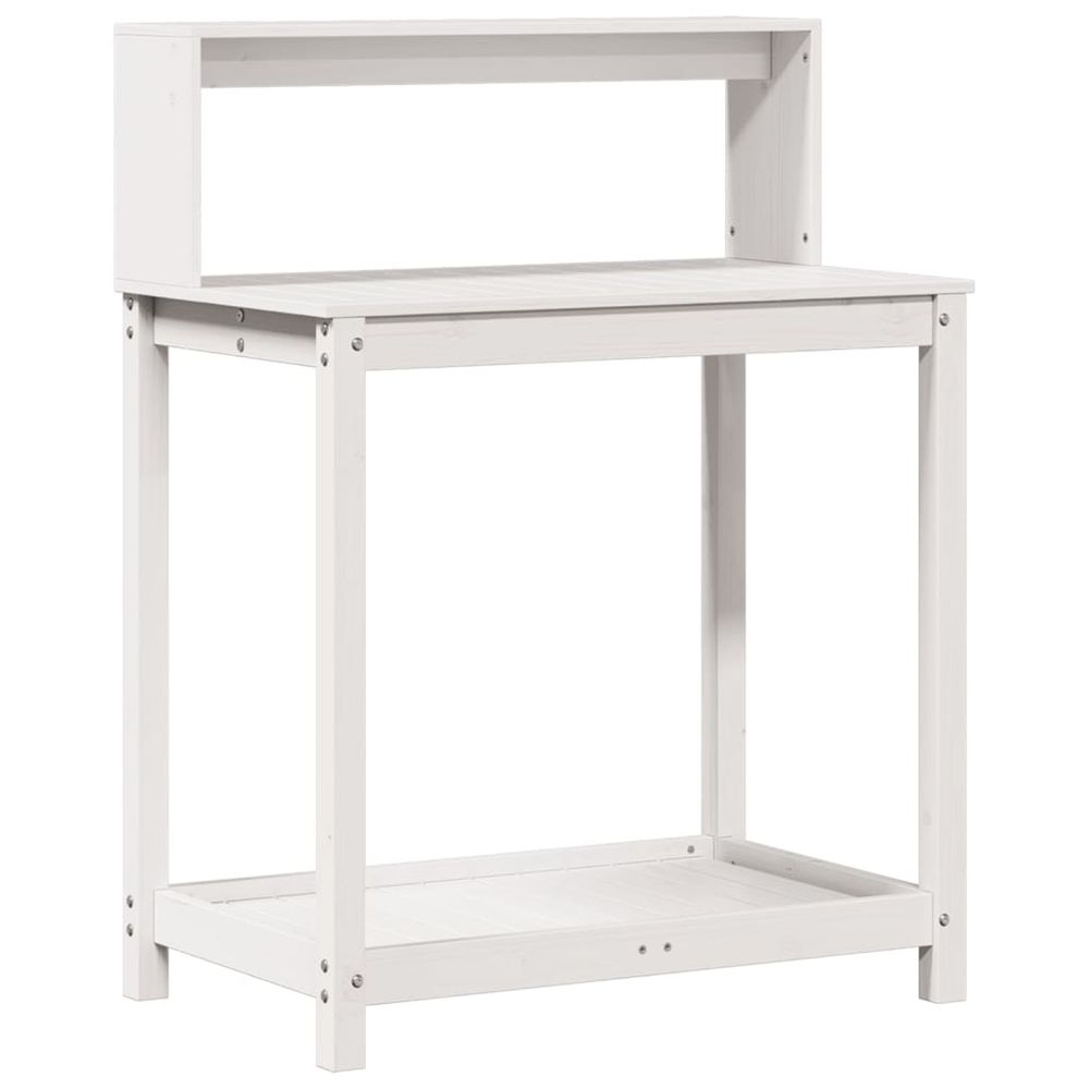 Table de rempotage avec étagères blanc bois massif de pin