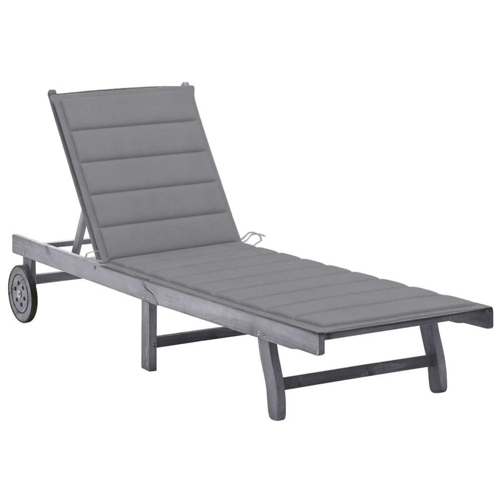 Chaise longue de jardin avec coussin gris bois d'acacia solide bain de soleil