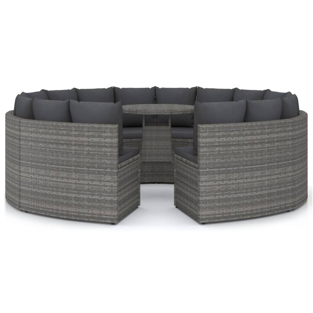 Salon de jardin 9 pcs avec coussins résine tressée gris