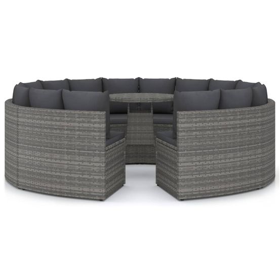 Salon de jardin 9 pcs avec coussins résine tressée gris