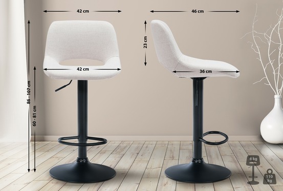 Lot de 2 tabourets de bar camden tissu noir