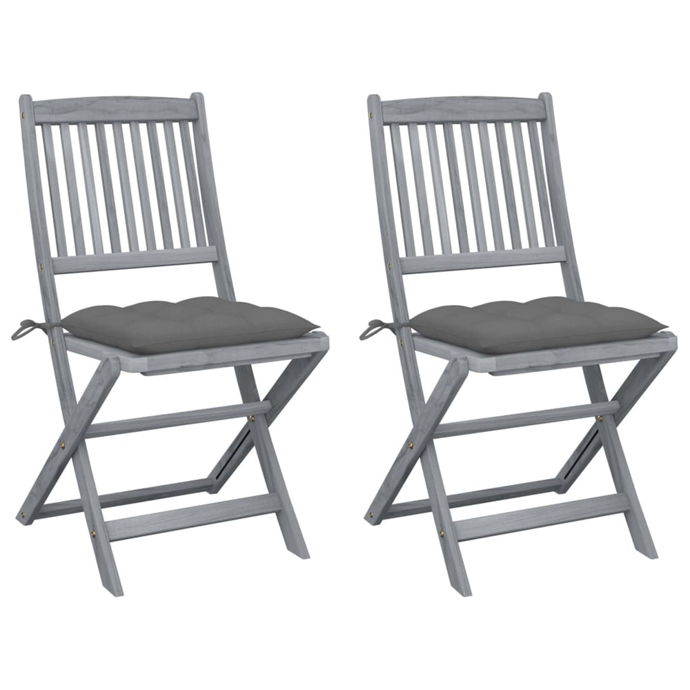 Chaises pliables d'extérieur lot de 2 et coussins bois d'acacia