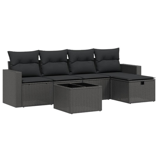 Salon de jardin 6 pcs avec coussins noir résine tressée