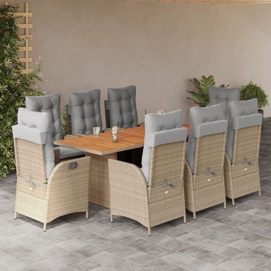 Ensemble à manger de jardin et coussins 9 pcs mélange beige