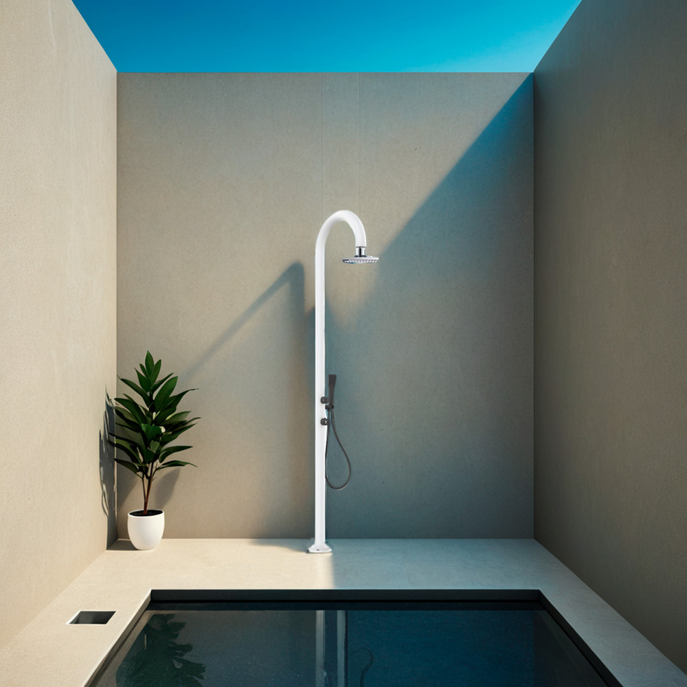 Douche blanche alu avec led douchette capteur et double arrivee