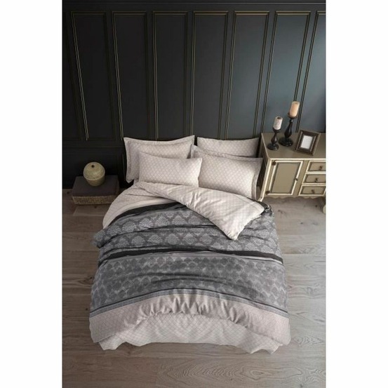 Parure de lit - housse de couette 220 x 240 + 2 taies d'oreiller 60 x 60, 65% coton- gris