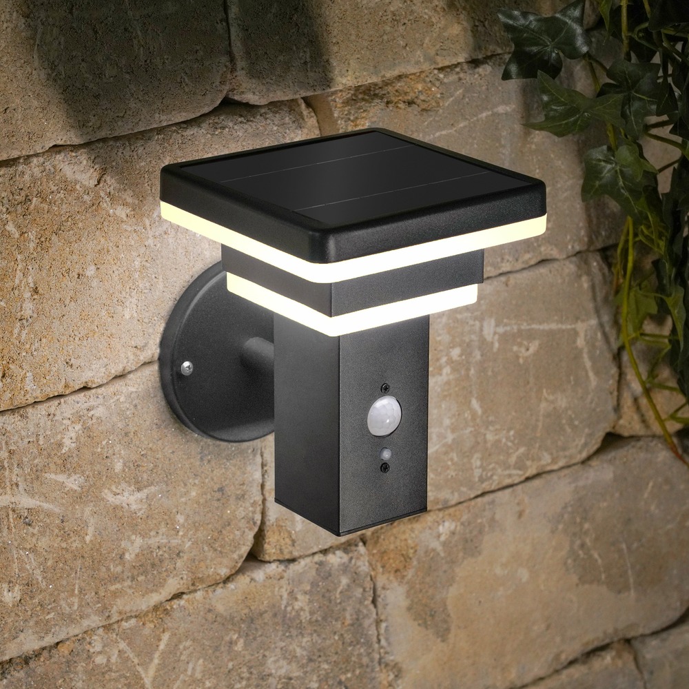 Esotec lampe solaire pour l'extérieur lucca pir 3 modes de fonctionnement ip44 résistant aux intempéries 102761