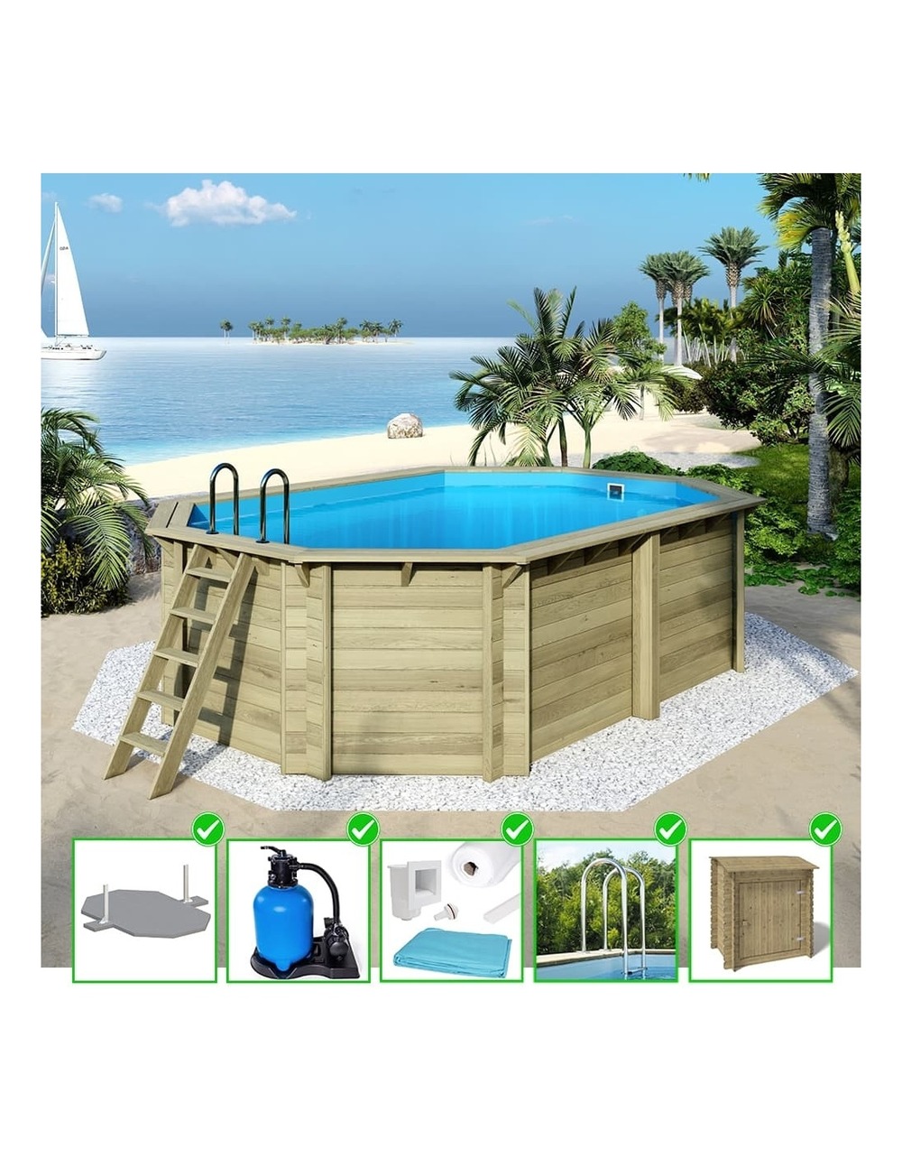 Piscine en bois nemo 5,79x3,49 - h.1,45 m fixations à visser - bas7304ospl+sza - altanka