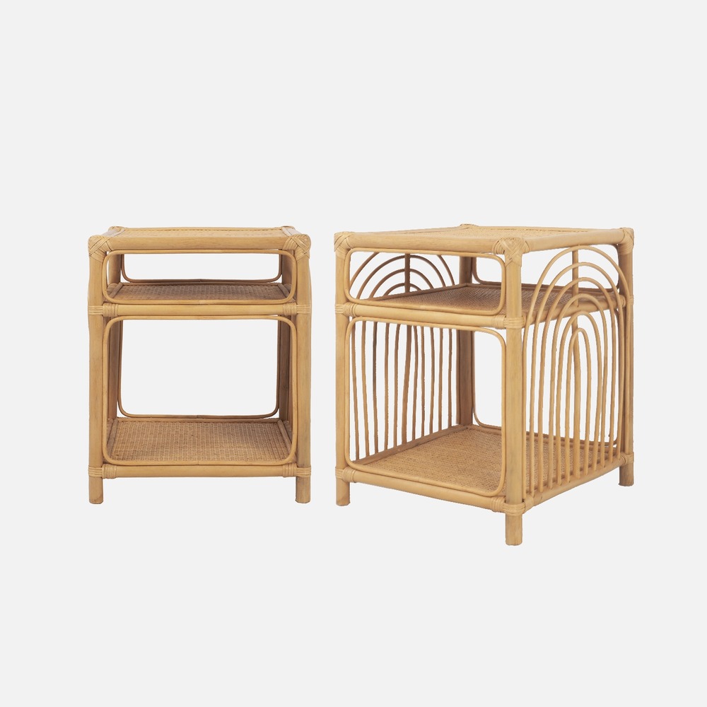 Lot de 2 tables de chevet rotin 1 étagère 1 niche l 40 x p 40 x h 50cm - bandung