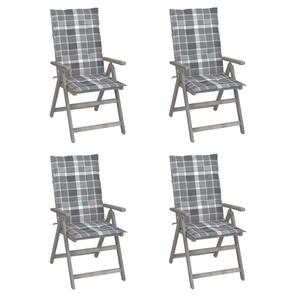 Chaises inclinables de jardin lot de 4 et coussins bois acacia