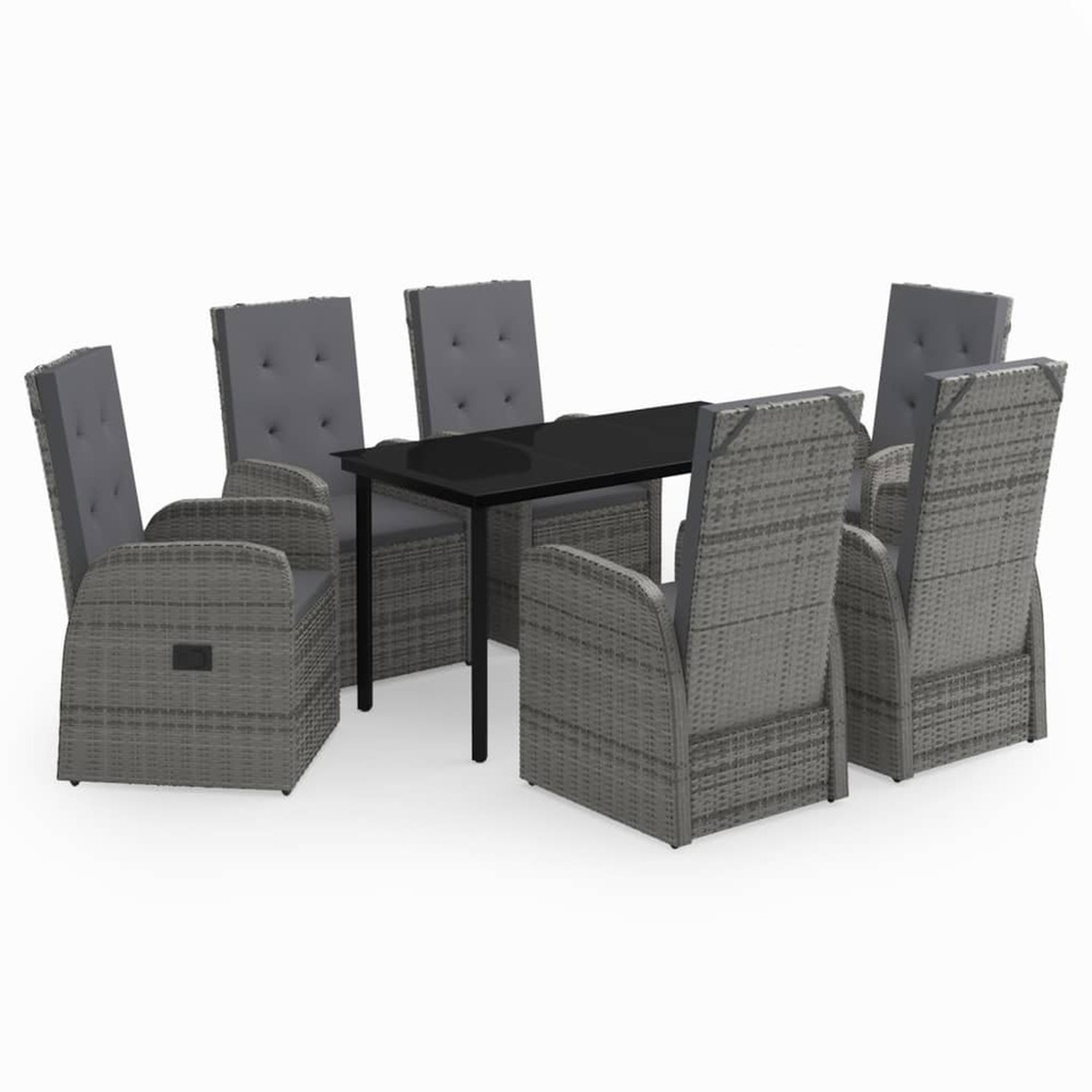 Ensemble à manger de jardin avec coussins 7 pcs gris