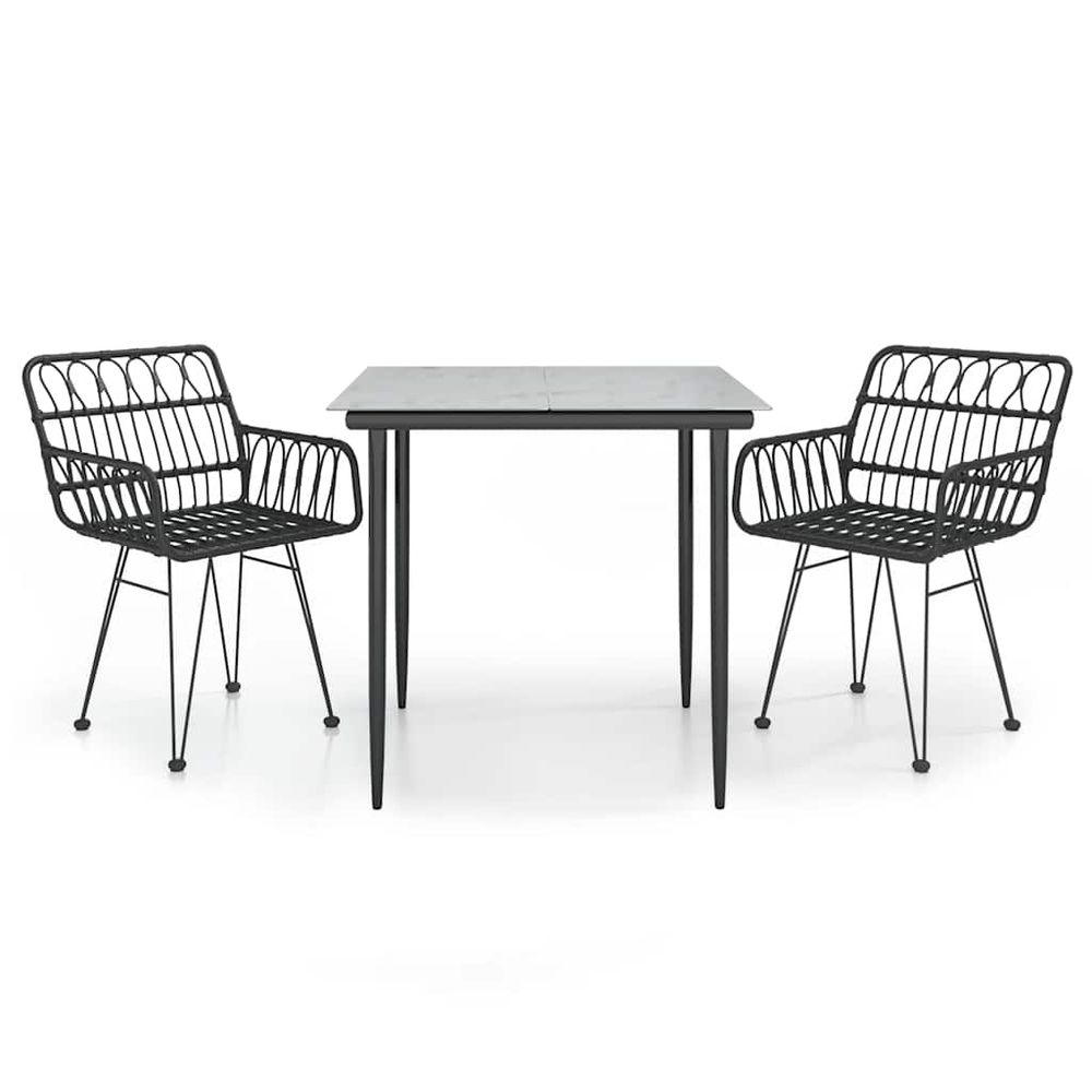 Ensemble à manger de jardin 3 pcs noir résine tressée