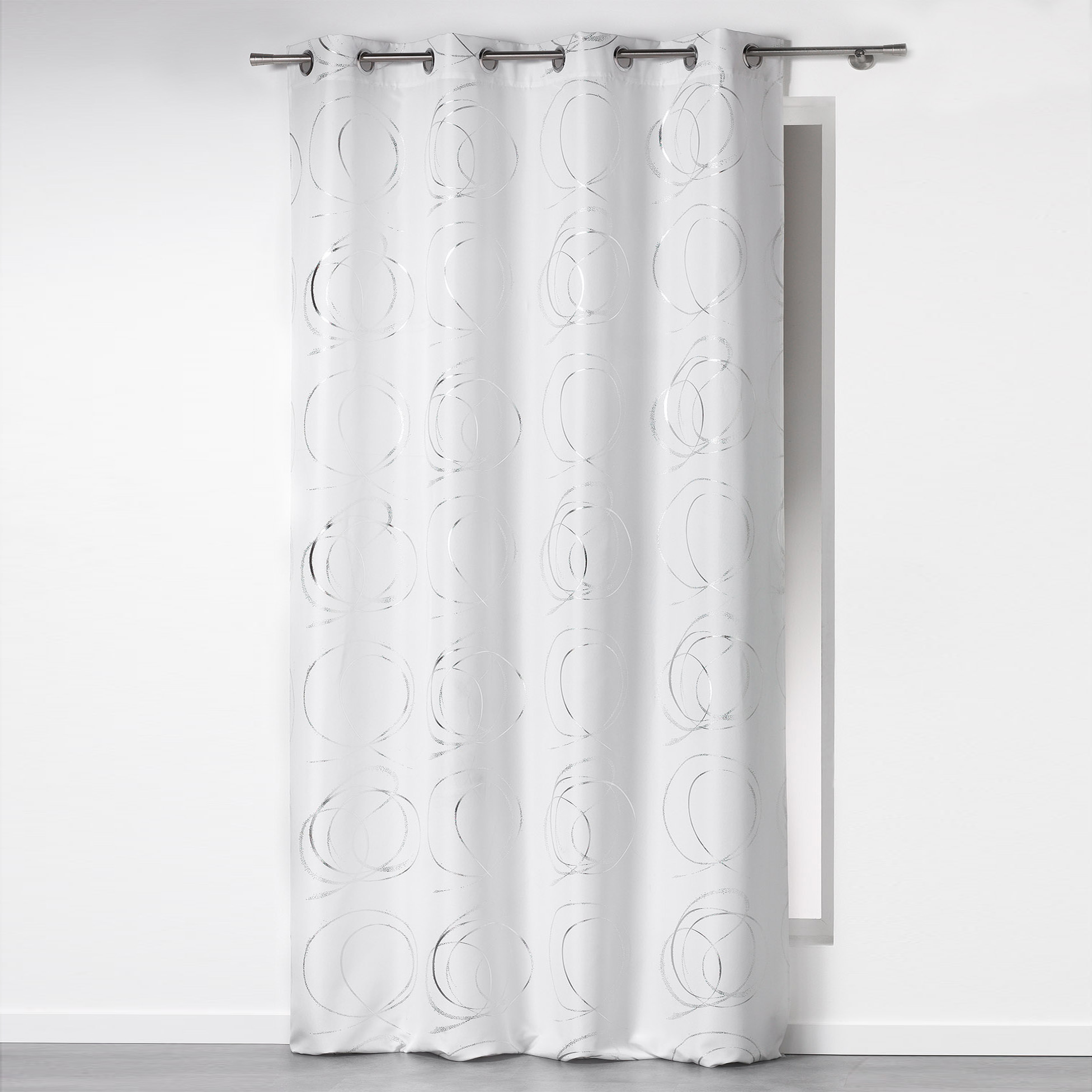 Rideau a oeillets 140 x 260 cm argent bully blanc