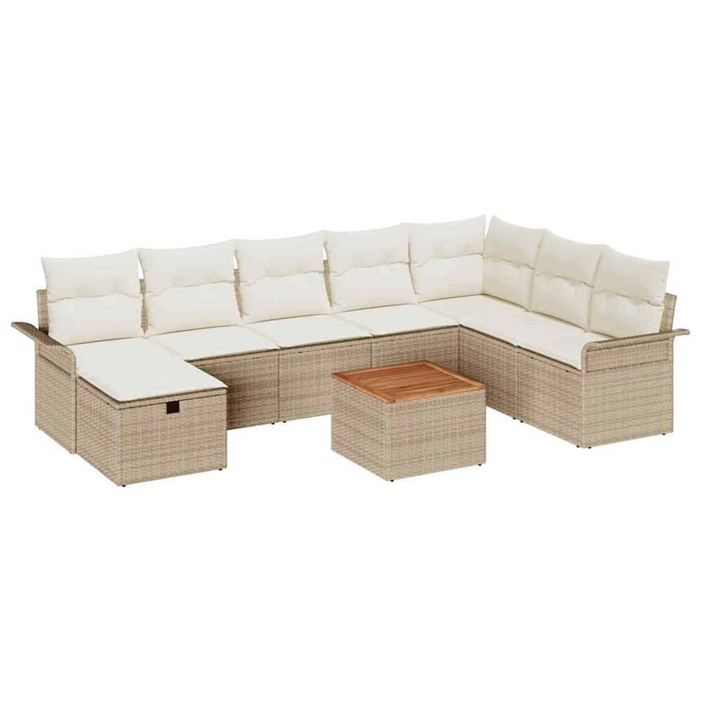 Ensemble de canapé de jardin 9 pcs beige poly rotin