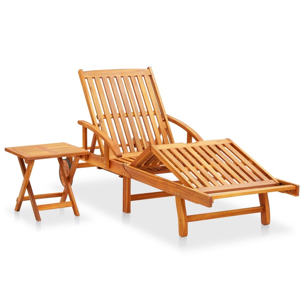 Chaise longue de jardin avec table et coussin bois d'acacia