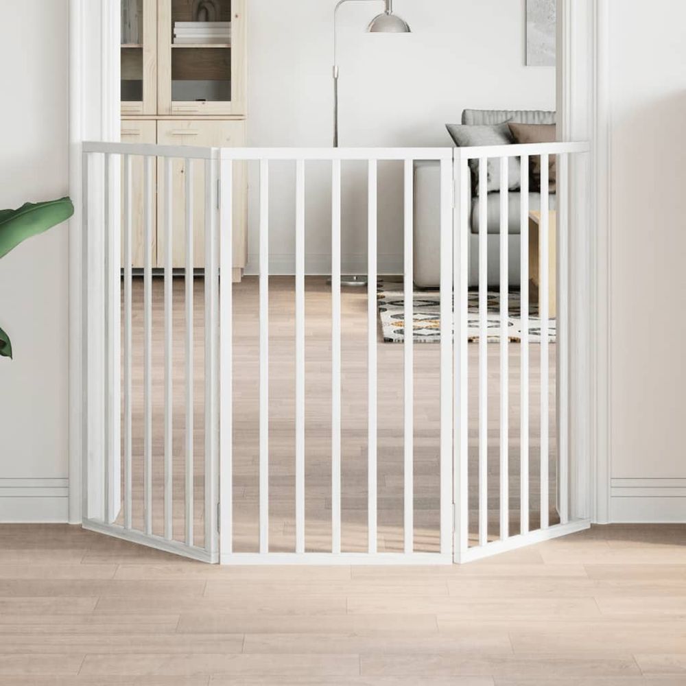Barrière chien pliable haute 90cm 3 panneaux bois intérieur 150cm blanc