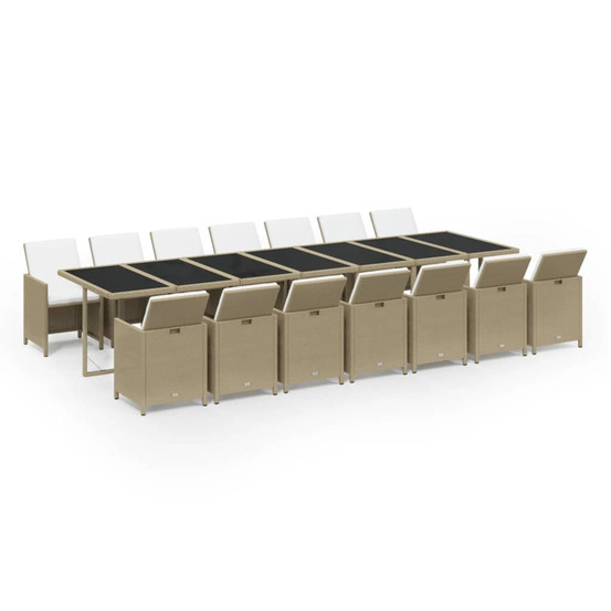 Ensemble à manger de jardin coussins 15pcs résine tressée beige