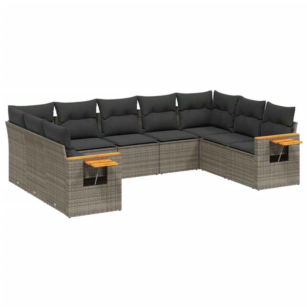 Salon de jardin 9 pcs avec coussins gris résine tressée