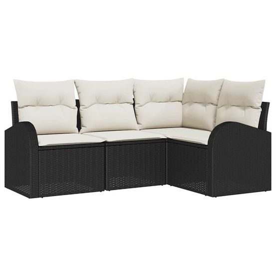 Ensemble de canapé de jardin 4 pc noir et blanc polyrotin