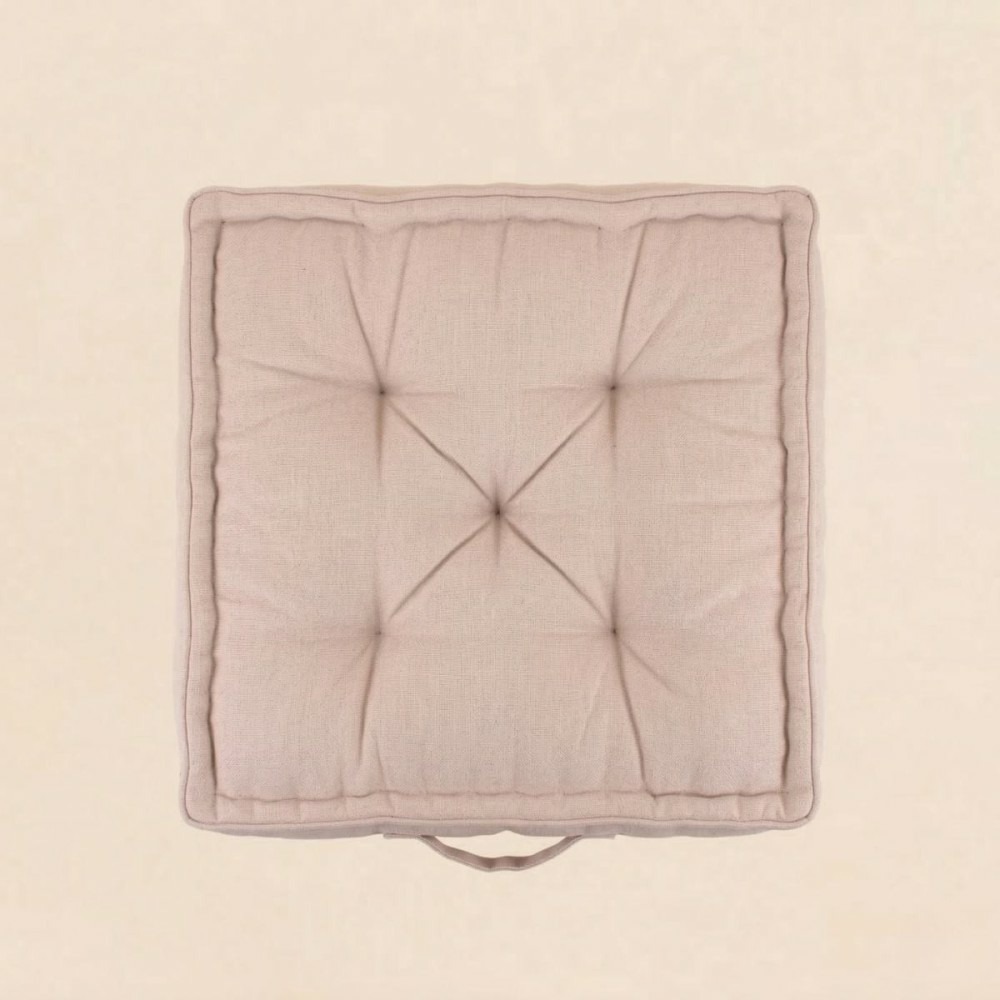 Coussin de sol effet lin déperlant & anti-uv beige 60x60cm