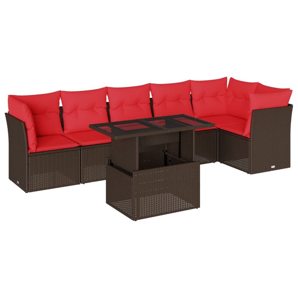 Ensemble de canapé de jardin 7 pcs avec coussins marron