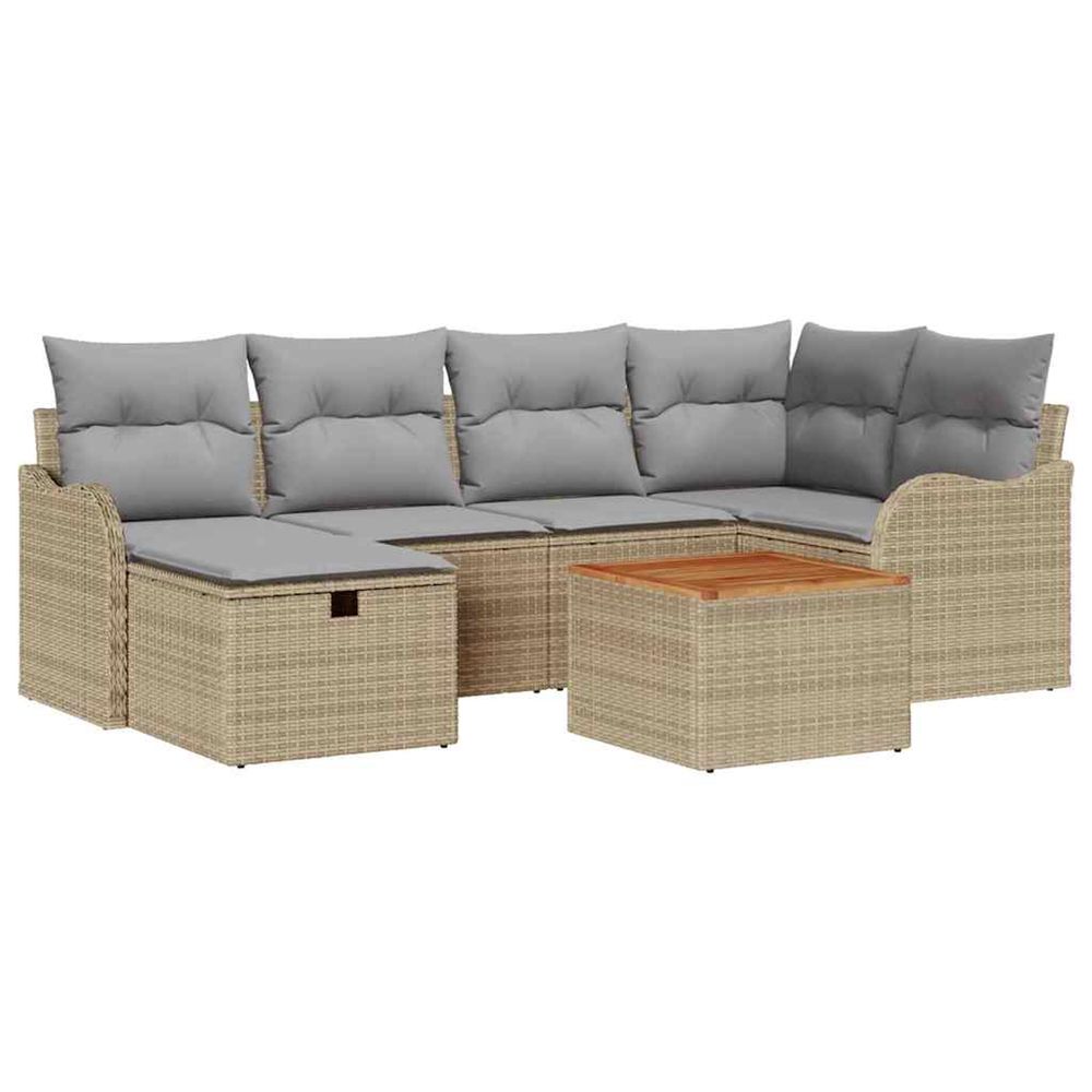 Ensemble de canapé de jardin 7 pc beige poly rotin