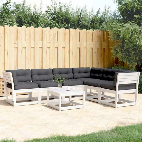Salon de jardin 6 pcs avec coussins blanc bois massif de pin