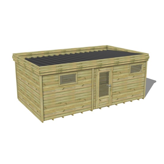 Abri de jardin bois pin traité autoclave 27mm - 6,49x3,44m / 22m2 - bac acier - plancher bois