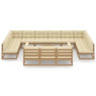 Salon de jardin meuble d'extérieur ensemble de mobilier 14 pièces avec coussins marron miel bois de pin