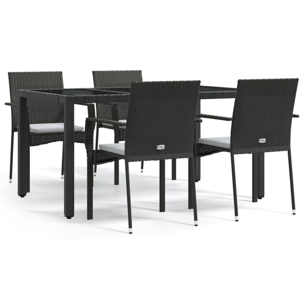 Ensemble à manger de jardin coussins 5pcs noir résine tressée
