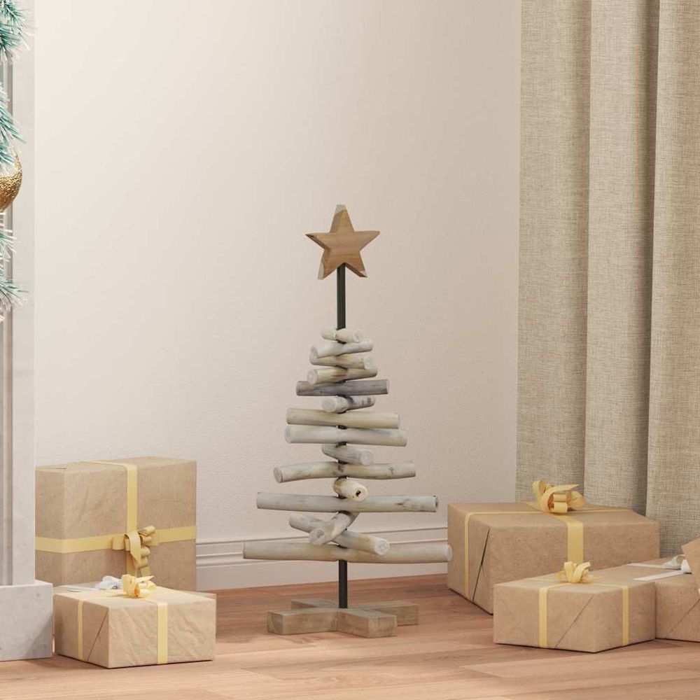 Sapin de noël décoratif en bois de teck avec support stable marron 60 cm