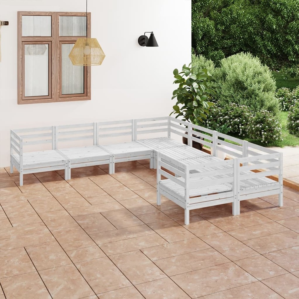 Salon de jardin 8 pcs bois de pin massif blanc