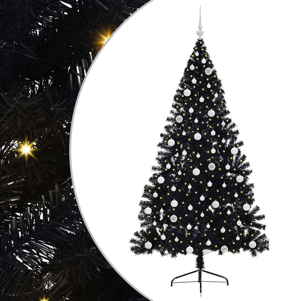 Sapin de noël artificiel pré-éclairé noir 210 cm pvc