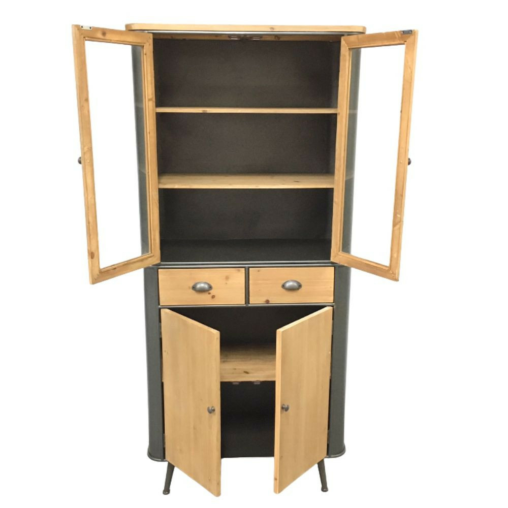 Meuble armoire métal + bois + vitrine l.86 x l.41 x ht.190 cm