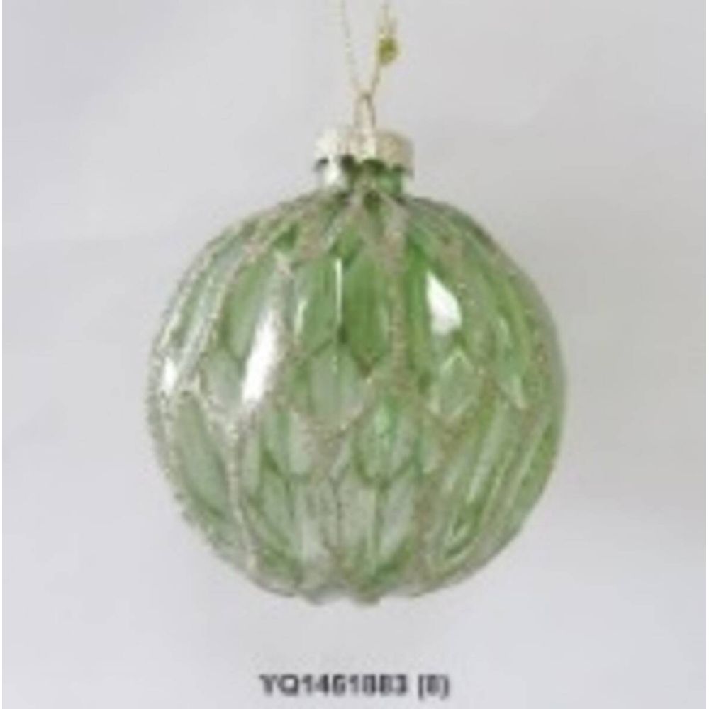 Boule de noël en verre motif hexagones vert d. 80 mm