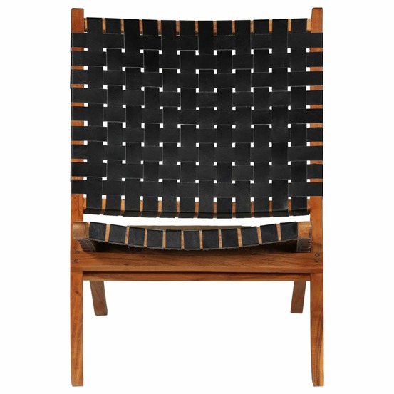 Chaise pliable bandes croisées noir cuir véritable