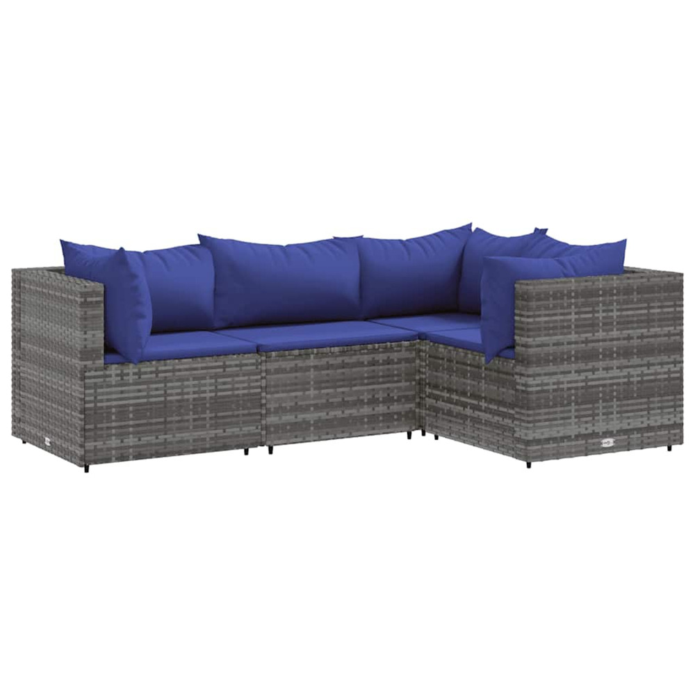Salon de jardin 4 pcs avec coussins gris résine tressée