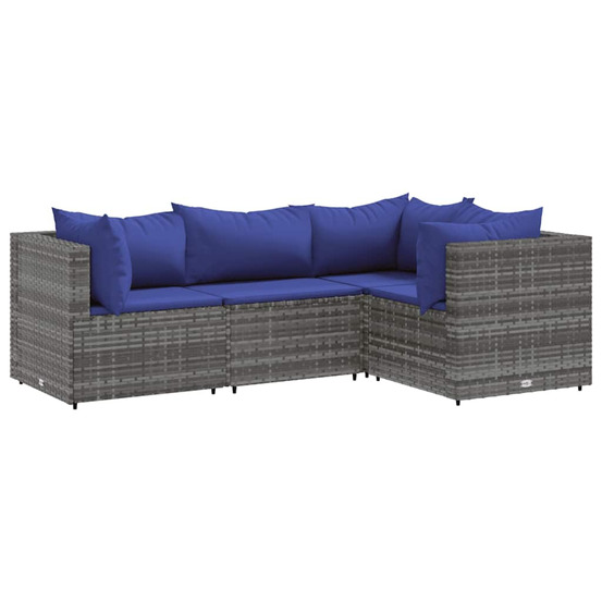 Salon de jardin 4 pcs avec coussins gris résine tressée