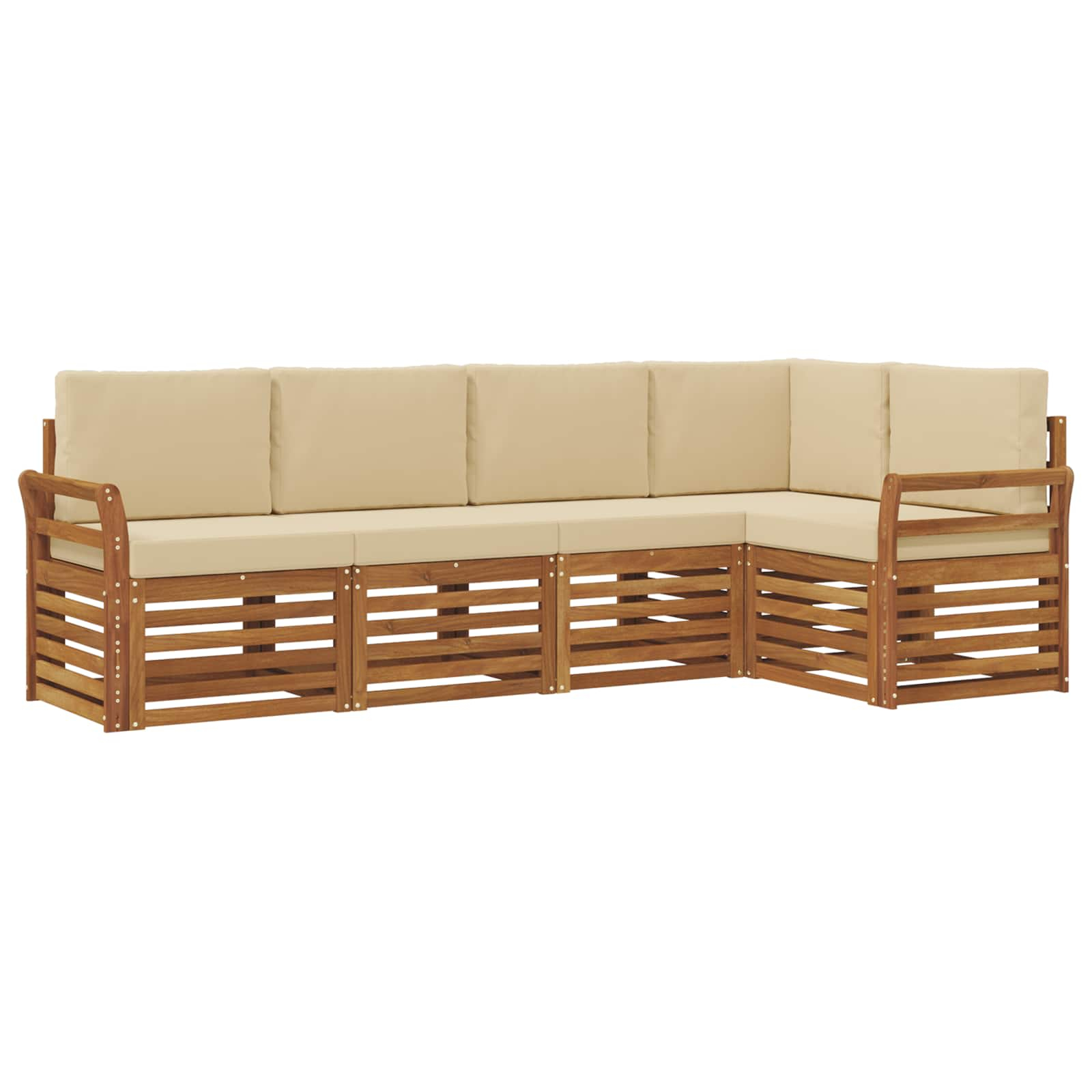 Ensemble de canapé d'angle avec coussin 5 pcs naturel et beige