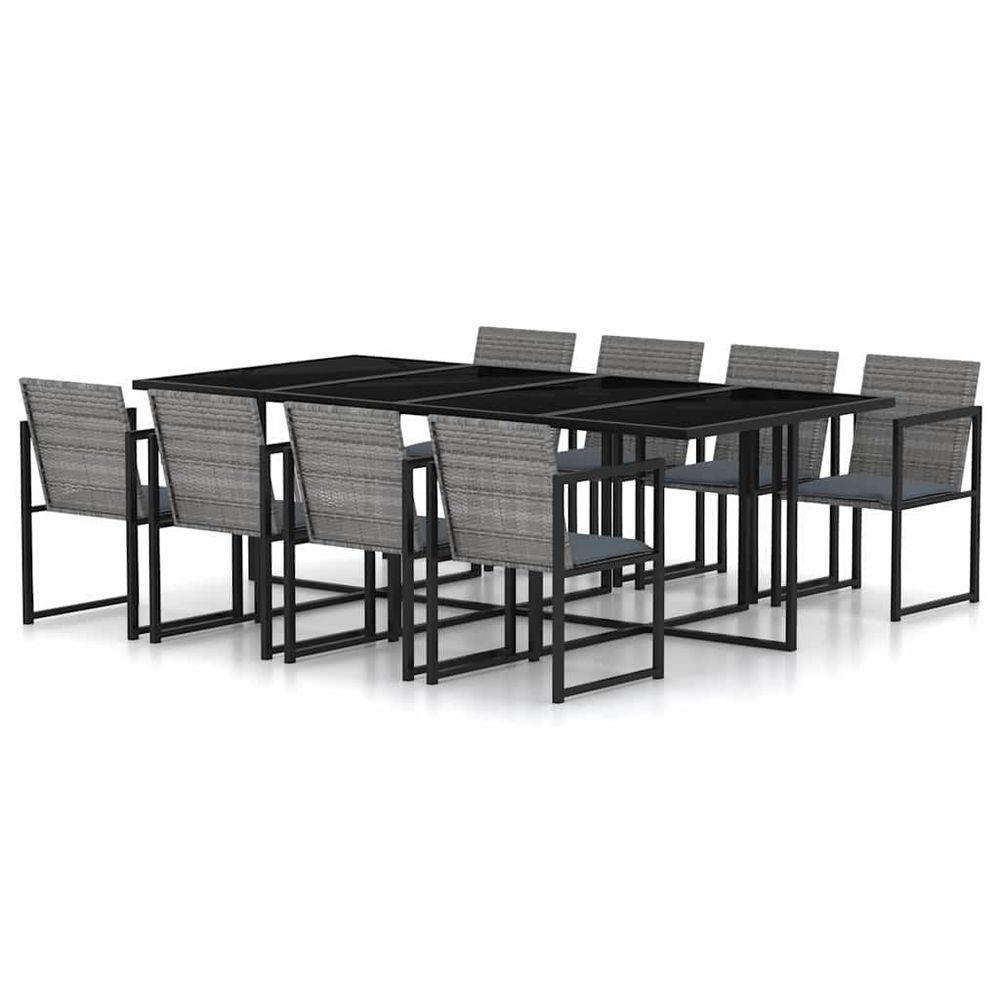 Ensemble à manger d'extérieur 9pcs coussins résine tressée gris