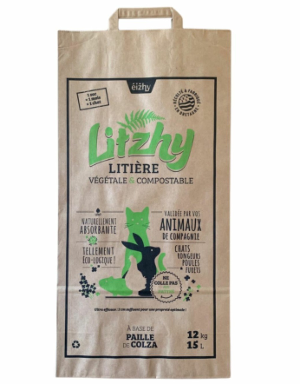 Litière végétale et compostable litzhy à base de paille de colza 15l