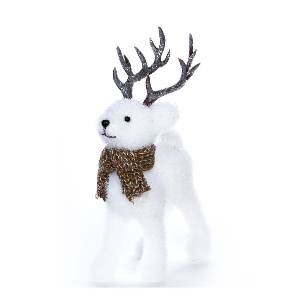 Déco de noël renne blanc debout h 19 cm