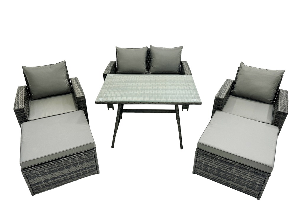 Ensemble de canapé en rotin extérieur avec table à manger canapé à deux places 2 grand tabourets 2 fauteuil gris foncé mixte