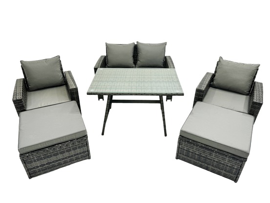 Ensemble de canapé en rotin extérieur avec table à manger canapé à deux places 2 grand tabourets 2 fauteuil gris foncé mixte