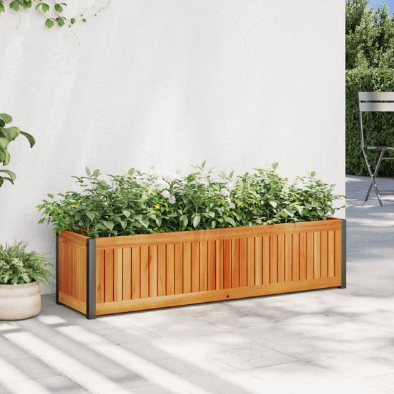 Longue jardinière 110cm en bois d'acacia et acier pour extérieur
