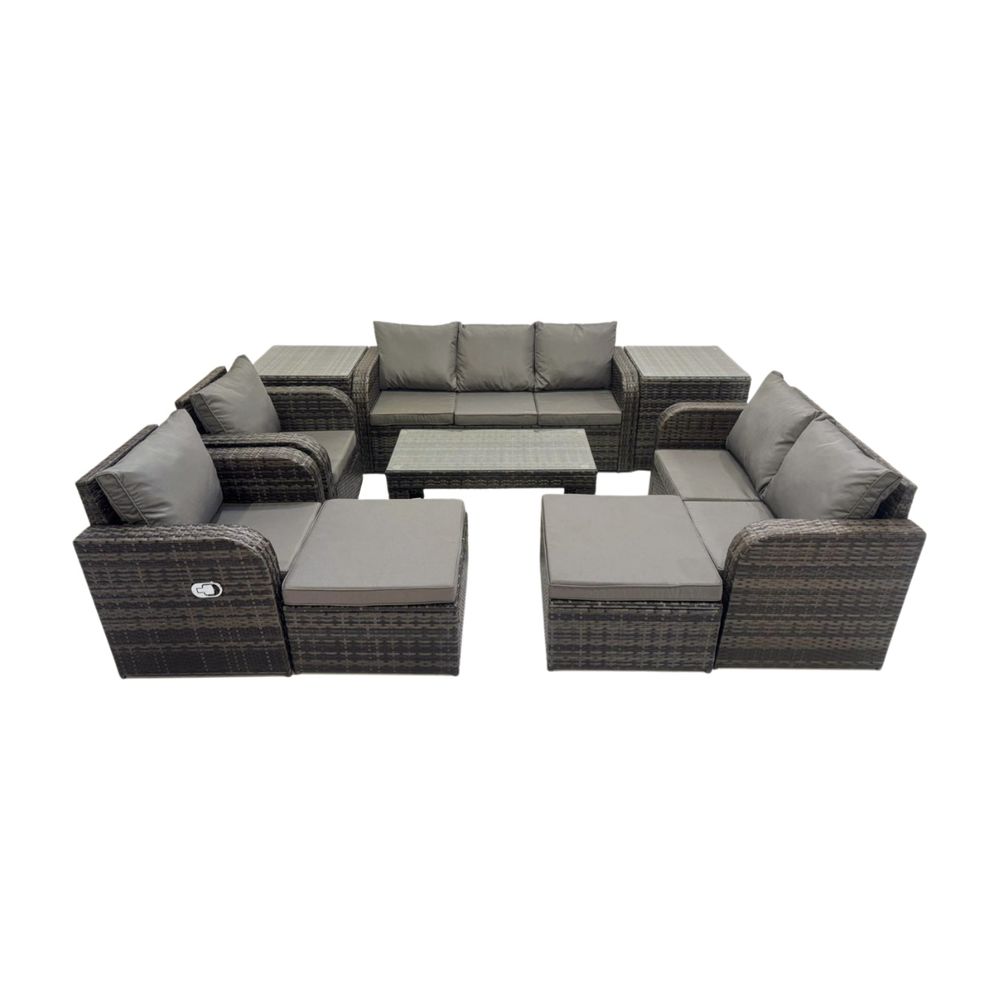 Salon de jardin exterieur ensemble de canapés en rotin avec table basse rectangulaire 2 tables d'appoint 2 grand tabourets